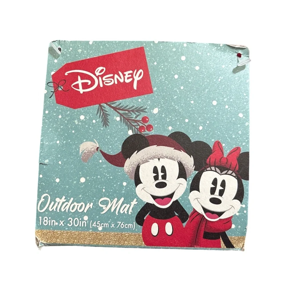 Disney Mickey Mouse Christmas Holidays Snow Flakes Red Coir Outdoor Mat 18”X30”